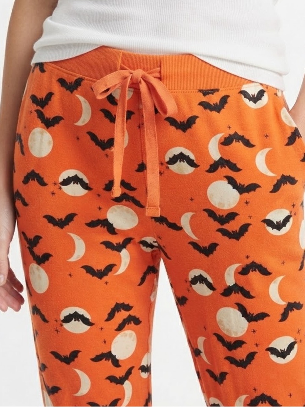 Hannah Anderson Orange Halloween Bat & Moon Pajama Pants Organic Cotton Size L